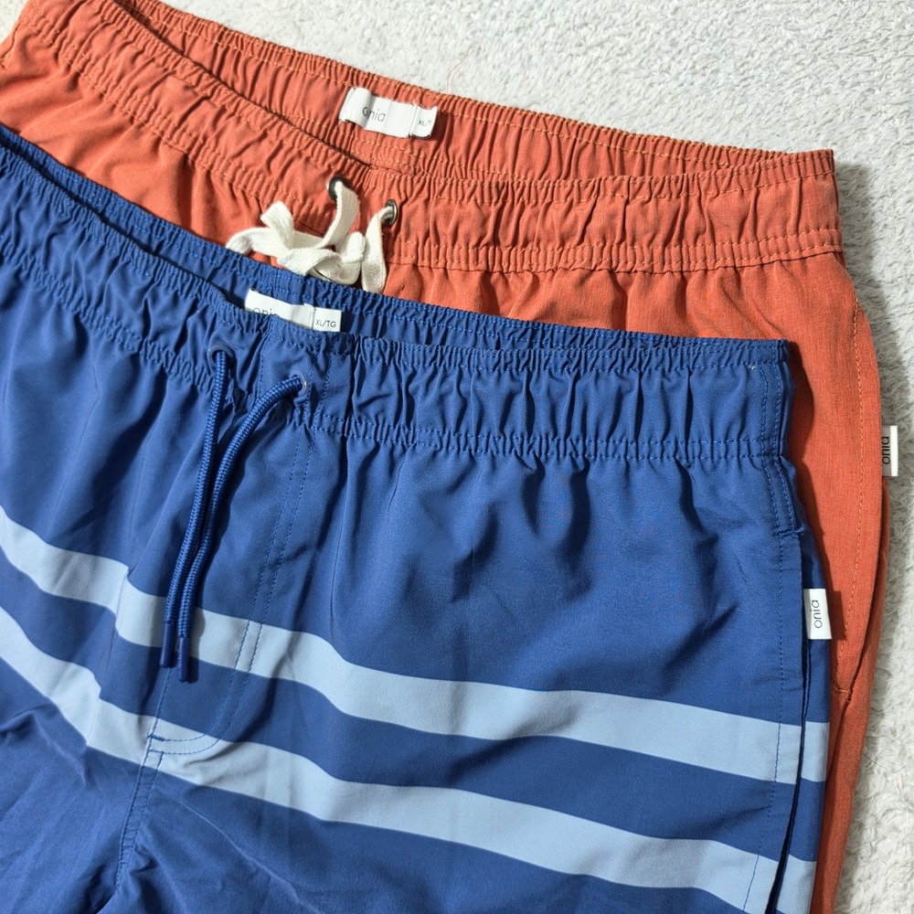 Onia Lined Swim Trunks Mens XL Blue Orange Stripe Stretch‎ 2 Pack Bundle